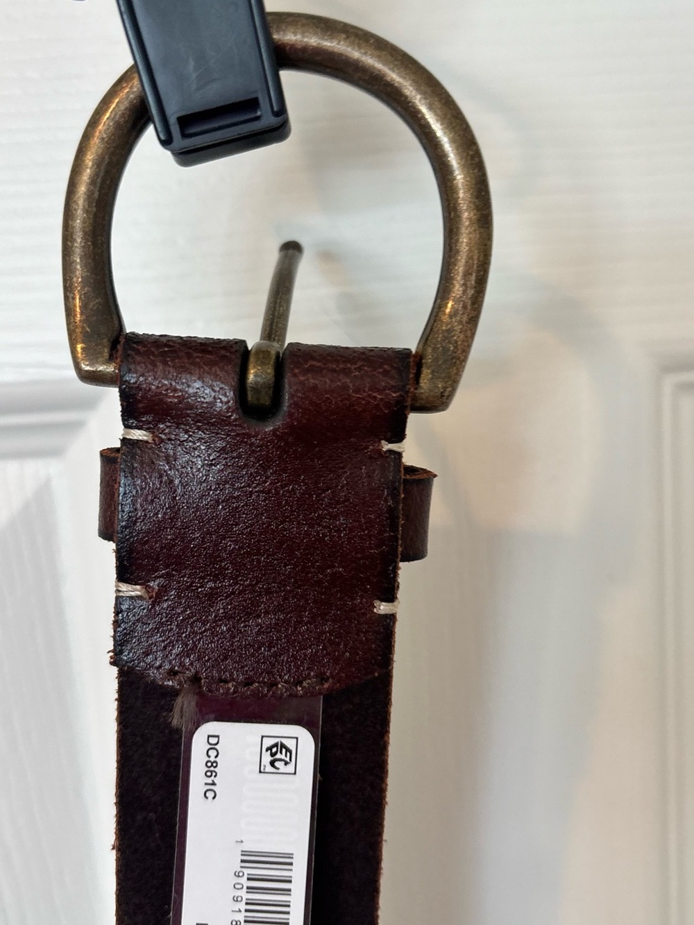 Frye Dark Brown Leather Belt with Antique Brass Ring Buckle XL really long
